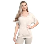 janisramone® Womens T Shirts, Batwing Turn Up Sleeve Oversized T-Shirts for Women, V Neck Batwing Top, Plain Baggy Summer Tops, Casual Ladies Tshirts, Sizes 6-26 Stone