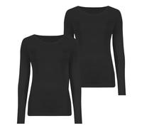 janisramone® Womens T Shirts, Pack of 2 Plain Round Neck Long Sleeve T Shirt, Stretchy Slim Fitted Breathable Summer Tops for Women UK, Going Out Tops Black