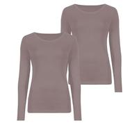 janisramone® Womens T Shirts, Pack of 2 Plain Round Neck Long Sleeve T Shirt, Stretchy Slim Fitted Breathable Summer Tops for Women UK, Going Out Tops