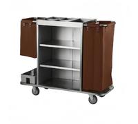 Janitorial Cart, Heavy-Duty Housekeeping Trolley with 4 Wheels and Storage Bins for Room Service and Cleaning Staff