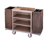 Janitorial Cart, Heavy-Duty Housekeeping Trolley with 4 Wheels and Storage Bins for Room Service and Cleaning Staff