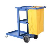 Janitorial Service Cart, Housekeeping Organizer Cart, 3-Tier Hotel Cleaning Trolley with Wheels, for Transporting Supplies in Hotels, Hospitals, Schools,Blue
