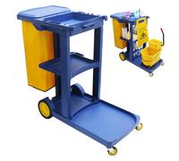 Janitorial Trolley Cleaning Cart with Lid, Cleaning Trolley on Wheels, Large Capacity Janitorial Trolley with Oxford Bag, Janitorial & Sanitation Supplies Cart/Trolley for Office Mall Restaurant Hotel