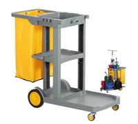 Janitorial Trolley, Multipurpose Cleaning Cart with 3 Tier Shelves and Swivel Wheels for Housekeeping, Commercial Use, Office and Hotel