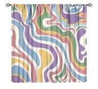 JanJCurt Abstract Colorful Groovy Curtains, Modern Aesthetic Cute 70s Retro Spiral Swirl Rainbow Wavy Window Drapes for Kids Girls Bedroom Livingroom, 42x45in (No Blackout)