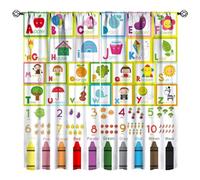 JanJCurt Alphabet ABC Curtains, Cartoon Animal Fruit Curtain Kids Educational Learning Alphabet Tool Window Treatments for Boys Girls Bedroom Living Room Classroom, 42x45in （No Blackout）