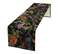 JanJCurt Asian Dragon Table Runner, Chinese Traditional Folk Embroidery Colorful Dragon Red Roses Print Kitchen Dining Table Runner for Indoor Outdoor Home Party Holiday Decor, 13x70inch