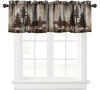 JanJCurt Bear Kitchen Valance, Rustic Cabin Pine Forest Wild Animal Black Bear Retro Wooden Board Window Valance for Farmhouse Bedroom Living Room,54x18in