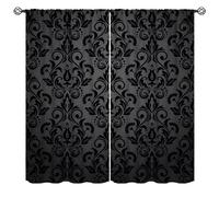 JanJCurt Black Damask Curtains, Antique Victorian Style, Gothic, Vintage, Black Floral Window Curtains, Bohemian Exotic Rod Pocket, Window Treatments for Bedroom