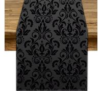 JanJCurt Black Damask Table Runner, Antique Victorian Style Gothic Vintage Black Floral Bohemian Exotic Table Runner for Home Kitchen Dining Table Party Holiday Decor, 13x108inch