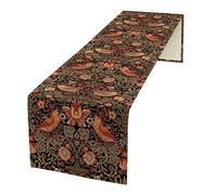 JanJCurt Bohemia William Morris Table Runner, Original Design Vintage Bird Flower Print Table Runner for Holiday Home Picnic Party Dining Room Kitchen Decor, (Red Strawberry Thief) 13x90 Inch