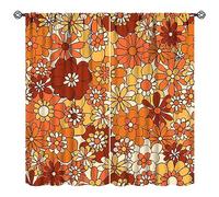 JanJCurt Boho Floral Vintage 70s Window Curtains, Hippie Bright Orange Flowers Groovy Blackout Drapes for Kids,Abstract Funny Art Print for Boys Girls Room Living Room 42x54 Inch