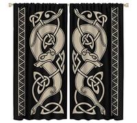 JanJCurt Celtic Wolf Blackout Curtains,Celtic Style Ethnic Symbol Window Drapes,Retro Viking Ancient Mythical Animal Blackout Curtains for Living Room Bedroom 42x45 Inch