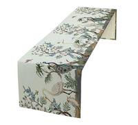 JanJCurt Chinoiserie Peacock Table Runner, Retro Chinese Peonies Flowers Herons Peacock Table Cover for Kitchen Dining Table Indoor Outdoor Home Party Restaurant Decor, 13x70inch
