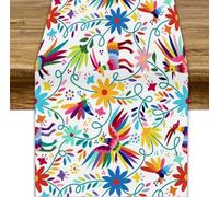 JanJCurt Ethnic Mexican Table Runner, Mexico Dia De Los Muertos Decoration Vintage Animals Birds Flowers Print Table Runner for Home Kitchen Dining Room Decor, 13x120inch