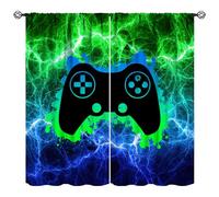 JanJCurt Game Curtains, Video Game Kids Window Drapes Blue Green Video Game Window Treatments for Boys Teens Bedroom Playrooms, 42x45inch (No Blackout)