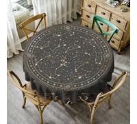 JanJCurt Golden Galaxy Table Cloth, Magical Outline Celestial Zodiac Constellation Round Tablecloth for Home Dining Kitchen Wedding Parties 36x36inch