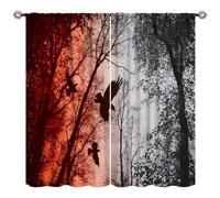 JanJCurt Gothic Crow Curtains, Creepy Crow Dead Tree Curtain Dark Scary Horror Forest Rod Pocket Window Treatments for Boys Teens Bedroom Living Room, 42x45in （No Blackout）