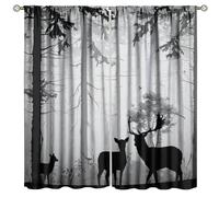 JanJCurt Grey Deer Curtains, Rustic Woodland Misty Foggy Forest Elk Wildlife Vintage Country Cabin Farmhouse Deer Doe and Fawn Print Window Treatments for Bedroom Living Room 42" W X 45" L