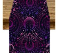 JanJCurt Magical Astrology Table Runner, Zodiac Witch Purple Pink Sun Moon Star Print Table Cover for Home Dining Kitchen Table Picnic Party Indoor Outdoor, 13x60inch