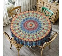 JanJCurt Mandala Round Tablecloth, Rustic Colorful Bohemian Circle Table Cloth for Kitchen Dining Room Holiday Party Picnic Patio, Round(36x36in)