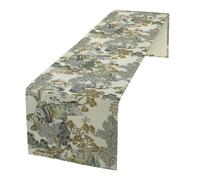 JanJCurt Oriental Landscape Table Runner, Vintage Chinoiserie Grey Blue Mountains Pine Trees Table Runner for Wedding Party Holiday Kitchen Dining Home Decor, 13x90inch