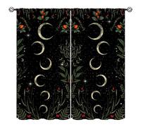 JanJCurt Retro Moon Curtains, Magical Forest with Moonlit Leaves Plants Curtains, Gothic Floral Starry Sky Window Treatment for Kids Bedroom Living Room Kitchen, 42x45 Inch (No Blackout)
