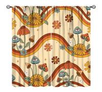 JanJCurt Retro Mushroom Curtains, 70s Boho Groovy Vintage Hippie Funky Aesthetic Eye Cute Daisy Flower Print Window Treatments for Living Room Bedroom, 42x45 Inch (No Blackout)