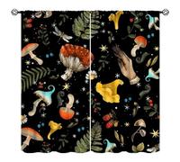 JanJCurt Retro Mushroom Curtains, Boho Rustic Vintage Botanical Mushroom Gothic Witch Wildflower Plant Print Blackout Window Treatments for Living Room Bedroom Kitchen 42x45 Inch