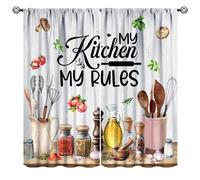JanJCurt Rustic Kitchen Curtains, Vintage Farmhouse Country Fresh Vegetables Mushroom Herbs Spices Chili Pepper Funny Quotes Rod Pocket Window Curtains for Bedroom Living Room 42x45 Inch