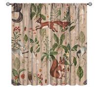 JanJCurt Rustic Woodland Curtains, Retro Cabin Lodge Fairy Tale Forest Watercolor Wild Animals Hare Squirrel Print Blackout Window Treatments for Living Room Bedroom 42x45 Inch
