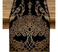 JanJCurt Tree of Life Table Runner, Golden Viking Raven Birds Print Table Runner for Kitchen Dining Table Wedding Holiday Party Decor, 13x90inch