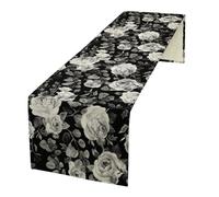 JanJCurt Vintage Black Flower Table Runner, Retro Roses Blossom Eucalyptus Plants Botanical Branches Dark Gothic Floral Table Runner for Home Party Indoor Outdoor Decor, 13x36inch
