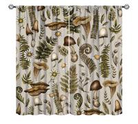 JanJCurt Vintage Woodland Mushroom Curtains, Rustic Forest Green Plants Wild Mushroom Ferns Daisy Print Blackout Window Drapes Curtains for Farm Kitchen Bedroom, 42" W X 45" L