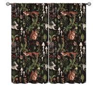 JanJCurt Watercolor Woodland Curtains, Rustic Forest Wild Animals Bunny Rabbit Squirrel Cartoon Mushroom Plants Blackout Window Curtains for Kids Boys Girls Bedroom Living Room 42x45 Inch