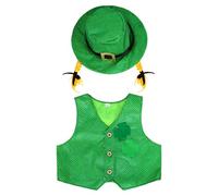 JanJean 2 Pcs St. Patrick's Day Leprechaun Costume Set Hat Sequin Vest Green Shamrock Clover Accessories 2Pcs Set 7-9 Years