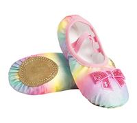 JanJean Ballet Shoes for Girls, Satin Dance Practice Slippers Split Soft Leather Flat Sole Yoga Gymnastics Shoes Iridescence 36