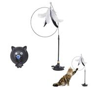 JanJean Cat Teaser Wand With Strong Suction Cup Interactive Feather Toy Enrichment Play Toy For Bored Cats Black One Size