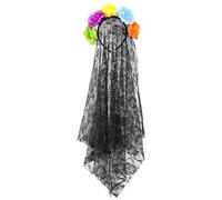 JanJean Day of the Dead Veil Rose Headpiece with Color-Changing Flowers for Night Parties Raves and Halloween Events Type D One Size