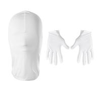 JanJean Faceless Mask and Gloves - Full Face Cover Spandex Mask for Masquerade Cosplay - White, One Size