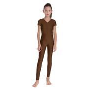 JanJean Girls' Gymnastics Dance Bodysuit Full Body Unitard Catsuit One Piece Figures Skating Jumpsuit Romper Leotard Brown 5-6 Years