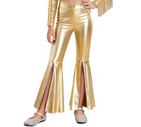 JanJean Girls Shiny Metallic Flare Leggings Pants Kids Yoga Disco Dance Bell Bottoms for Jazz Modern Performance