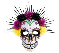 JanJean Intricately Designed Day of The Dead Mask Handcrafted Mexican Skull Mask with Vibrant Floral for Halloween Purple One Size