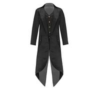 JanJean Kids Boys Vintage Ringmaster Tuxedo Medieval Tailcoat Jacket Long Steampunk Frock Coat for Girls Black 9-10 Years