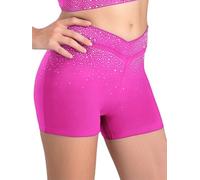 JanJean Kids Girls Sparkling Rhinestones V-Front Shorts Gymnastics Ballet Dance Performance Bottoms Hot Pink 9-10 Years