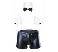 JanJean Men's 4 Pcs Bow Tie Collar Boxer Briefs Tuxedo Costume Lingerie Sets Waiter Gentleman Outfits Black&White L