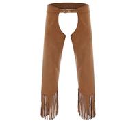 JanJean Men's Western Cowboy Chaps Open Crotch Buttless Fringe Assless Western Motorcycle Chaps Pants Brown 3XL