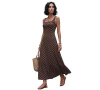 JanJean Polka Dot Dress for Women Corset Square Neck Dresses Boho Sleeveless Flowy A-line Casual Sundress Brown M