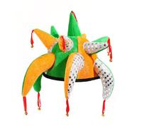JanJean Professional Grade Jester Hat Traditional Fool's Cap with Silver Bells for Stage Shows Character Performances 2#Orange Green A One Size