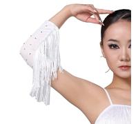 JanJean Sparkling Fringe Wrist Sleeves for Women Rhinestone Tassel Dance Gloves for Latin Salsa Bachata Performances White One Size
